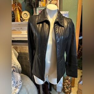 Jones New York Black Leather Jacket-L mint!